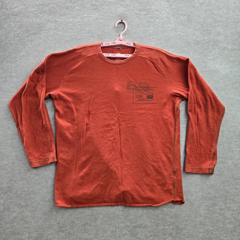 The‎ North Face Men Shirt Large Orange Logo Graphic Print Long Sleeve Crew Neck